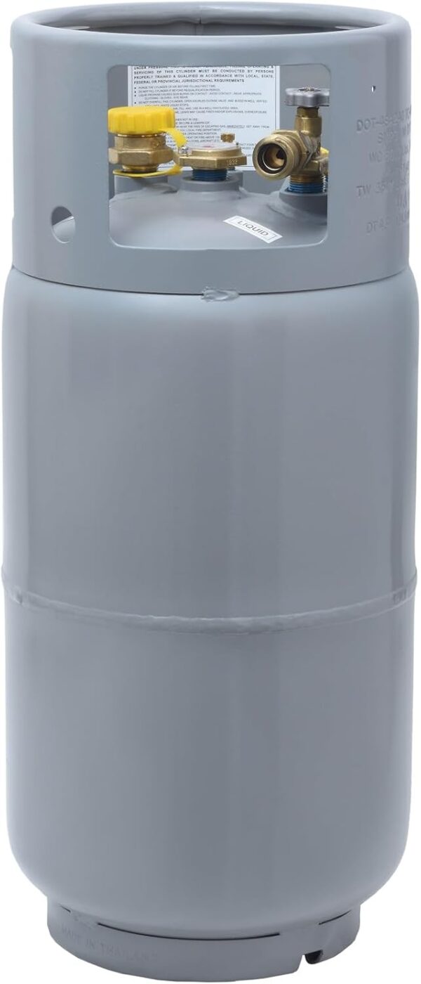 8daabf6c7f1c4e7890163596ca749e2c Steel Forklift Propane Tank Cylinder with Built-in Gauge, Gray-Flame King