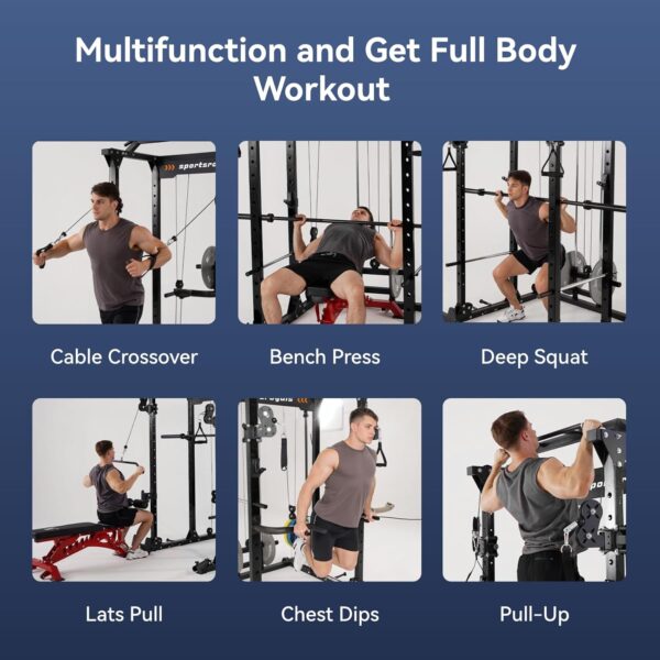 8e5691cf6c264746a3eb11231ae6d658 Sportsroyals Power Cage,1600lbs Multi-Function Power Rack with Adjustable Cable Crossover System and More Training Attachment, Weight Cage for Home Gym