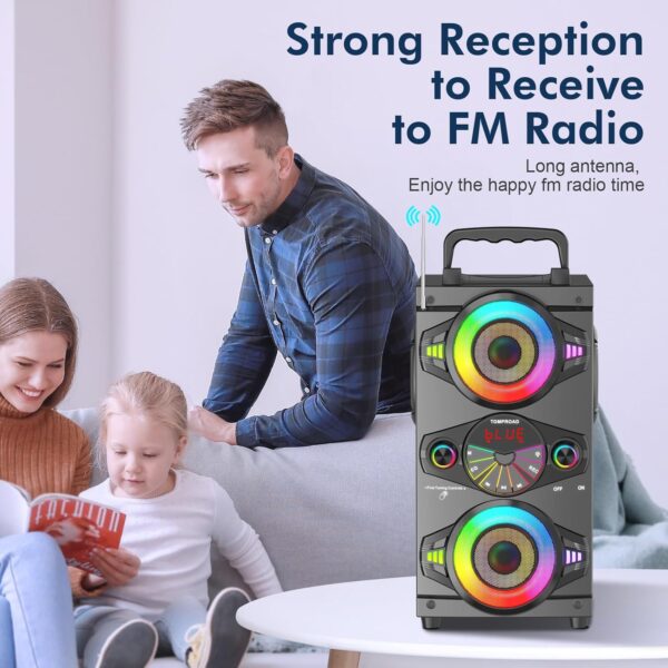 8e779dc45e3f4069a0fed5512978befd Speakers, 60W Portable Wireless Loud Outdoor Home Party Bluetooth Speaker with Subwoofer, FM Radio, LED Colorful Lights, Microphone, Remote and Big Powerful Stereo Deep Bass Sound Boombox