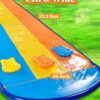 Sloosh Triple Water Slide with 3 BodyBoards, 22.5FT Lawn Water Splash Slip and Slide Summer Toy Splash Pad with Build in Advanced Sprinkler for Kids Adults Backyard Summer Water Fun