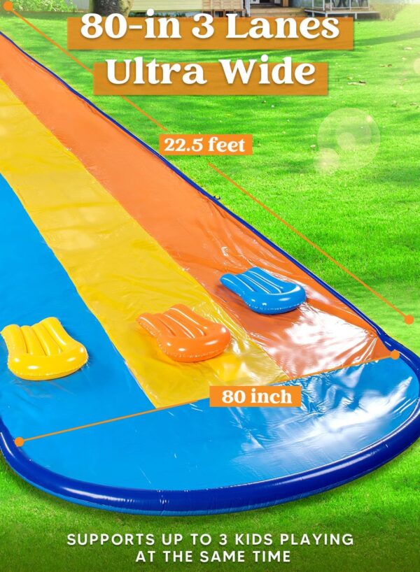 8efa9840907f44c2893eb592bf2f0624 Sloosh Triple Water Slide with 3 BodyBoards, 22.5FT Lawn Water Splash Slip and Slide Summer Toy Splash Pad with Build in Advanced Sprinkler for Kids Adults Backyard Summer Water Fun