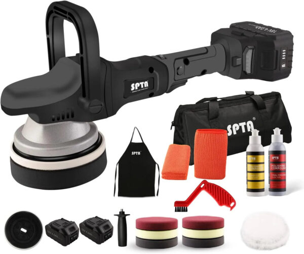 9282d40f11d0452c8c0348eaacd2d43f 18V Cordless Car Polisher, 15mm Orbit 2000-4800 OPM Portable Buffer Polisher with 7 Variable Speed 2Pcs 4.0Ah Battery, 6 Sponge Pads,2 Wool Pad, Tool Bag for Car Polishing, Waxing