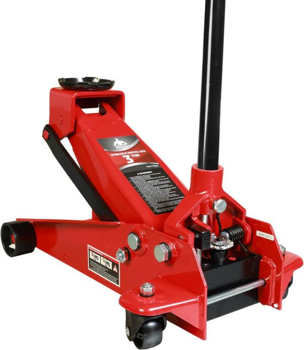 3 Ton Low Profile, Aluminum and Steel Racing Floor Jack with Dual Pistons Quick Lift Pump for Sport Utility Vehicle, Lifting Range 3-15/16" min to 18-5/16" max, Red