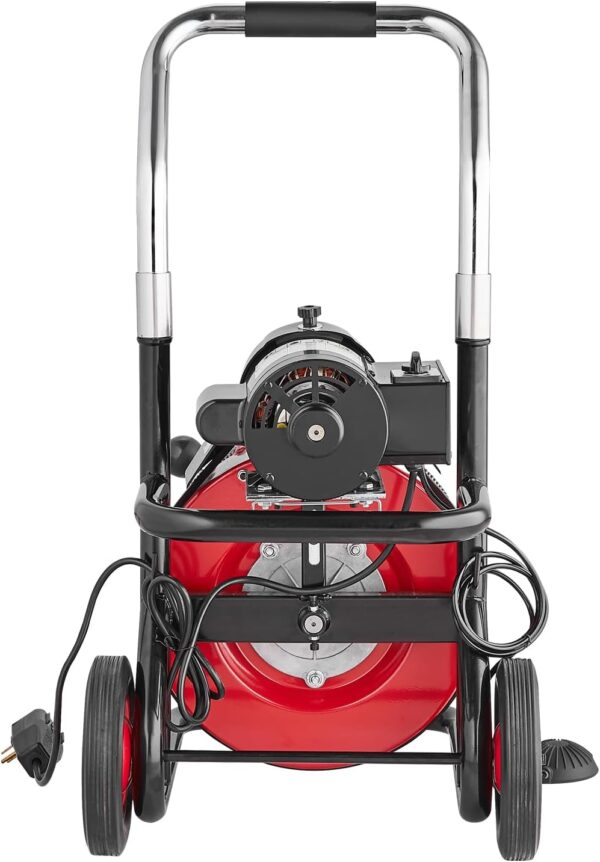 93e886fdbc184ca28a0a0c50901b499f VEVOR Drain Cleaner Machine 100FT x 1/2 Inch, Auto Feed Sewer Snake Auger on Wheels, 550W Portable Drain Cleaning Machine with 8 Cutters & Air-activated Foot Switch for 2" to 4" Pipes