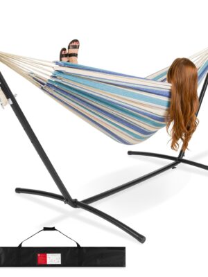 2-Person Brazilian-Style Double Hammock w/ Carrying Bag and Steel Stand