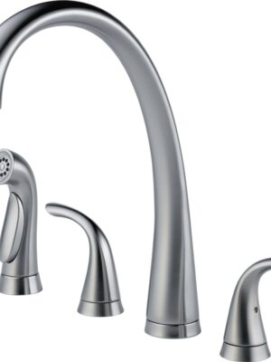 2480-AR-DST Pilar Two Handle Widespread Kitchen Faucet with Spray �� Arctic