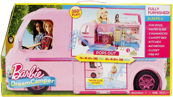 9562e23770324f7aba20150d6e88e7d4 3-in-1 DreamCamper Vehicle, approx. 3-ft, Transforming Camper with Pool, Truck, Boat and 50 Accessories, Makes a Great Gift for 3 to 7 Year Olds