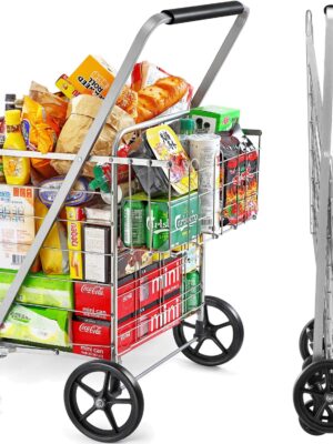 Wellmax Shopping Cart with Wheels, Metal Grocery Cart with Wheels, Shopping Carts For Groceries