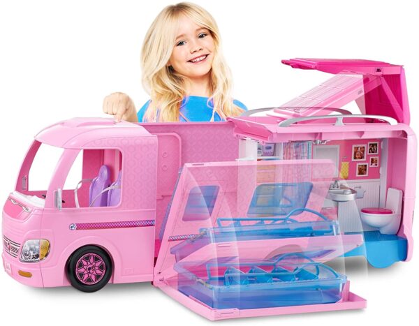 9624f4be2c5b436c84306951736ffe78 3-in-1 DreamCamper Vehicle, approx. 3-ft, Transforming Camper with Pool, Truck, Boat and 50 Accessories, Makes a Great Gift for 3 to 7 Year Olds