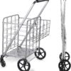 Wellmax Shopping Cart with Wheels, Metal Grocery Cart with Wheels, Shopping Carts For Groceries
