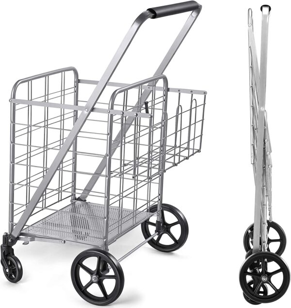 Wellmax Shopping Cart with Wheels, Metal Grocery Cart with Wheels, Shopping Carts For Groceries