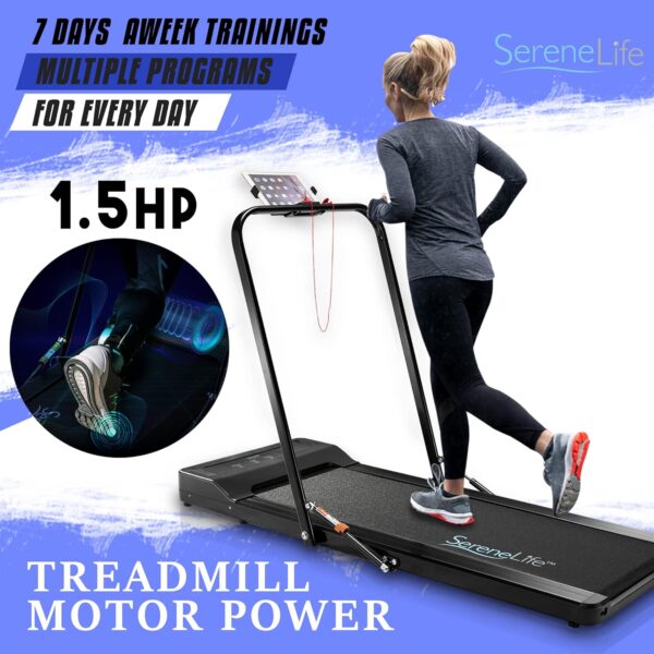 96c782f489f74ca5bf09bccc24e22767 SereneLife Folding Treadmill - Foldable Home Fitness Equipment with LCD for Walking & Running - Cardio Exercise Machine - Preset and Adjustable Programs - Bluetooth Connectivity