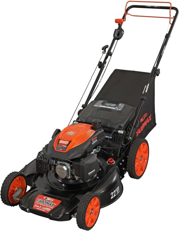 977a367944294c00b760288bfc3e73c3 YARDMAX 22 in. 201cc Select PACE 6 Speed CVT High Wheel RWD 3-in-1 Gas Walk Behind Self Propelled Lawn Mower, Black