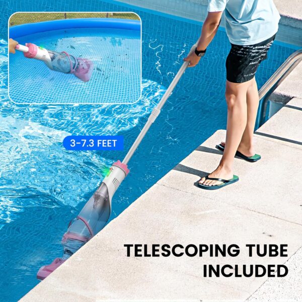 993ce53f08ca4fc7acfff8f1094aee49 Pool Vacuum for Above Ground Pool with a Telescopic Pole, Running time up to 1H, T403 Handheld Rechargeable Pool Cleaner with Powerful Suction up to 18.5 gallons/min, Ideal for Leaves, Debris