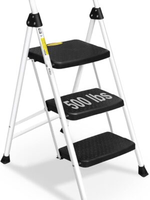 SocTone 3 Step Ladder, Folding Step Stool for Adults with Handle, Lightweight