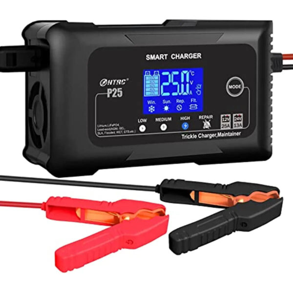9aa3f7399a3a4279a695f6552ec64ebc 25-Amp Smart Battery Charger,Lithium,LiFePO4,Lead-Acid AGM/Gel/SLA.. Car Battery Charger,Trickle Charger, Maintainer/deep Cycle Charger,12V/25A and 24V/13A,for Motorcy,Boat,Lawn Mower,Golf cart..