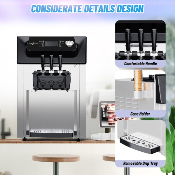 9b7ccdec89274fd1a8727ed289bf354d 2200W Commercial Ice Cream Machine, 3 Flavor Soft Serve Ice Cream Machine, 5.3-7.4 Gal/Hr, with LCD Touch Screen, Automatic Cleaning, High Productivity for Home Snack Bar & Restaurants
