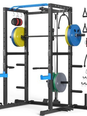 Sportsroyals Power Cage,1600lbs Multi-Function Power Rack with Adjustable Cable Crossover System and More Training Attachment, Weight Cage for Home Gym