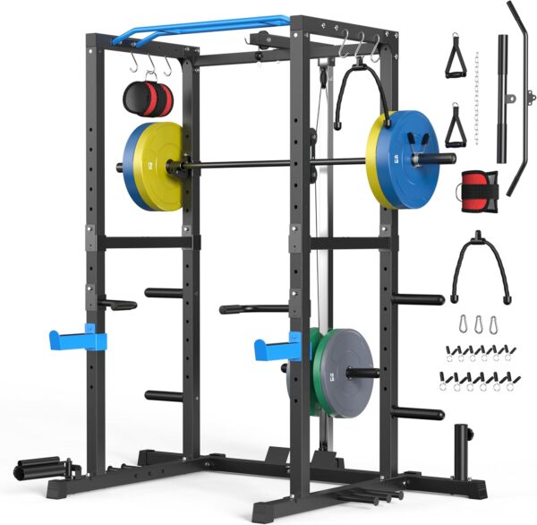 9bdbd9255c424ae8bcfc96207e8f0eb6 Sportsroyals Power Cage,1600lbs Multi-Function Power Rack with Adjustable Cable Crossover System and More Training Attachment, Weight Cage for Home Gym