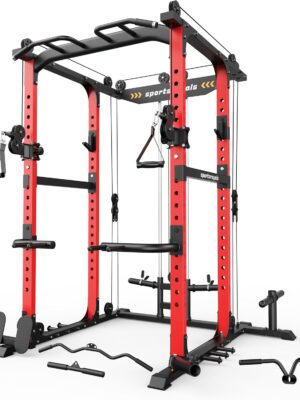 Sportsroyals Power Cage,1600lbs Multi-Function Power Rack with Adjustable Cable Crossover System and More Training Attachment, Weight Cage for Home Gym