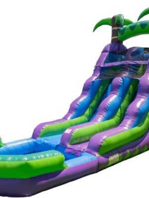 16’ Purple Tropical Lightweight Premium Commercial Grade Water Slide Inflatable with Attached Pool for Kids and Adults (with Blower), Wet Dry Use, Summer Fun