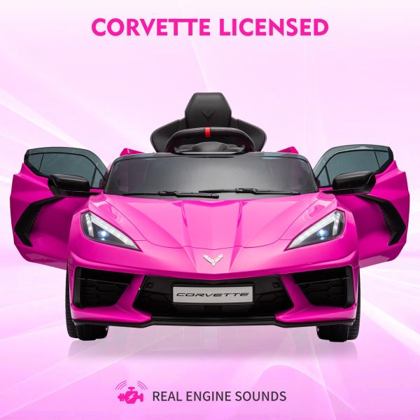 9ce2dc86dba94fccbc67d89c0b40c71e 12V Kids Ride on Car Licensed Corvette Battery Powered Car Toddles Electric Sports Car Toy with Remote Control, Visual Dashboard, LED Lights, Music, Gifts for Boys Girls, Rose Red