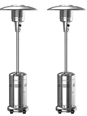 2 Set 48,000-BTU Umbrella Patio Propane Heater with Wheels,Stainless Steel Patio Heater,Stainless Steel Floorstanding Liquid Propane Heater Outdoor Patio,Patio Heater Standing Outdoor (Color:Silver)