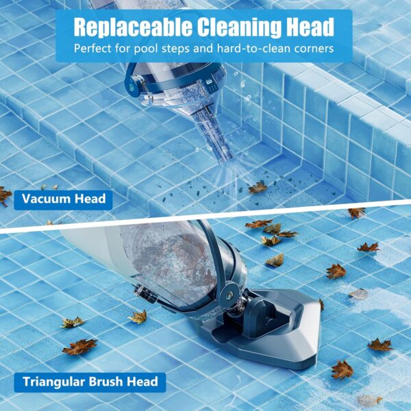 9ebfb80f482440bb8801b062c867939d Pool Vacuum for Above Ground Pool with a Telescopic Pole, Running time up to 1H, T403 Handheld Rechargeable Pool Cleaner with Powerful Suction up to 18.5 gallons/min, Ideal for Leaves, Debris