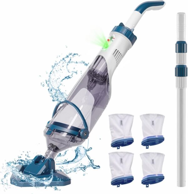 a02614474019481fa21b7c1ea3f7dff5 Pool Vacuum for Above Ground Pool with a Telescopic Pole, Running time up to 1H, T403 Handheld Rechargeable Pool Cleaner with Powerful Suction up to 18.5 gallons/min, Ideal for Leaves, Debris