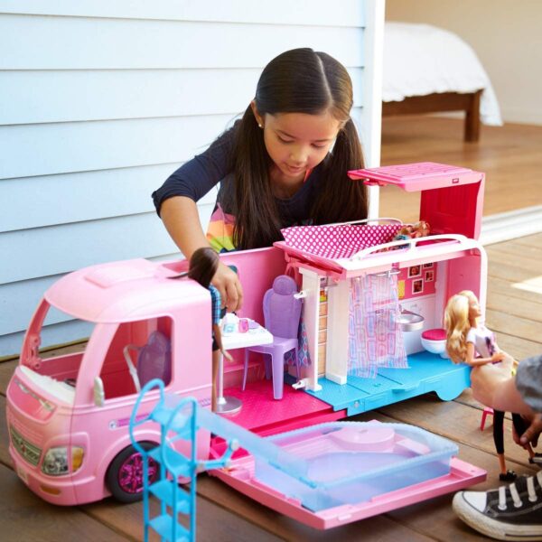 a1d93fbb73e84f04906e1e819b3c4282 3-in-1 DreamCamper Vehicle, approx. 3-ft, Transforming Camper with Pool, Truck, Boat and 50 Accessories, Makes a Great Gift for 3 to 7 Year Olds