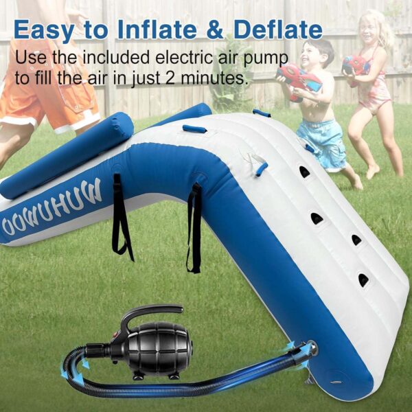 a2531c74f412490e9b9bb727b028dd62 Pontoon Waterfall Slide, Inflatable Pontoon Boat Water Slide for Kids Backyard Pool Sea, Electric Air Pump & Storage Bag
