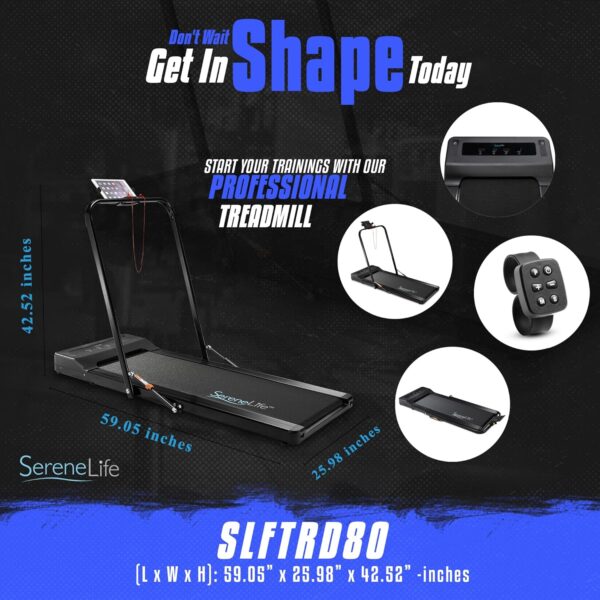 a2db902a0ae1466897c9b8819fb90011 SereneLife Folding Treadmill - Foldable Home Fitness Equipment with LCD for Walking & Running - Cardio Exercise Machine - Preset and Adjustable Programs - Bluetooth Connectivity