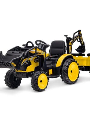 3-in-1 Ride-On Tractor, 24V Electric, Excavator & Bulldozer, Remote Control, LED, Music, USB/Bluetooth max 66 lbs – Bright-yellow