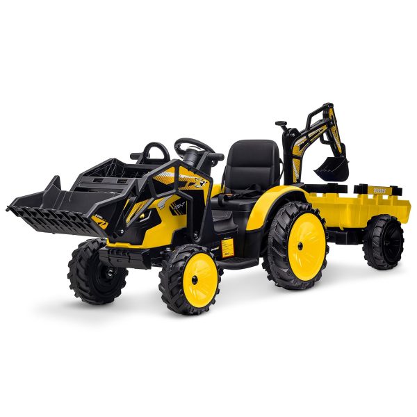 a39f22d2512742e4abf81ed42ca5144c 3-in-1 Ride-On Tractor, 24V Electric, Excavator & Bulldozer, Remote Control, LED, Music, USB/Bluetooth max 66 lbs – Bright-yellow