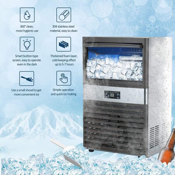 a4cfed72eb2c4a80ba9b5dddc7b66064 YUTGMasst Commercial Ice – 110LBS/24H Stainless Steel Free-Standing Ice Machine Maker Air Cooling Ice