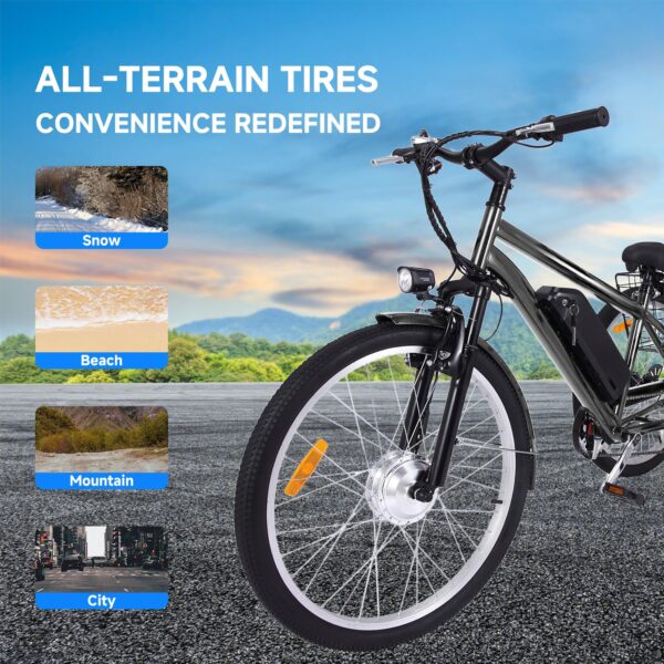a61e405b2c624e6b9ed33d22fca0fb64 26 Inch Adult 3 Wheel Electric Tricycle with Basket, Fat Tires,7 Speeds,350W Powerful Motor, 36V 10Ah Removable Battery – Dark Gray