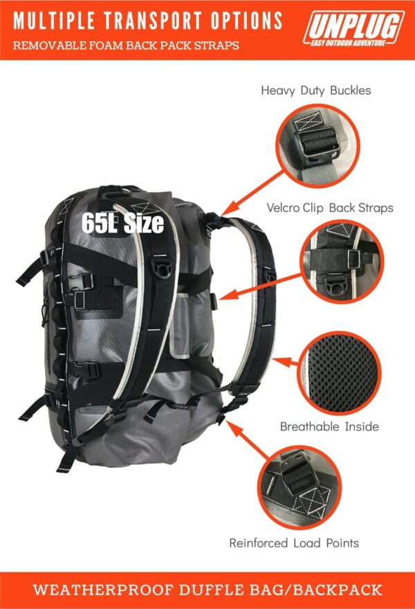 UNPLUG Ultimate Adventure Bag -1680D Heavy Duty Waterproof Travel Duffel Bags for Camping, Motorcycle Dry Bag, Waterproof Bags for Boating, Waterproof Duffle Backpack,Tactical Duffle Bag