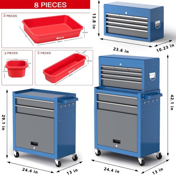a7432f62620348eea46a786ce0da62b5 Tool Chest 8-Drawer | 42'' Large Rolling Tool Chest with Wheels | Detachable Top Metal Tool Box | Garage Storage Cabinet for Repair Room,Warehouse | Rolling Tool Box with Hooks,Liners,Tray Divider