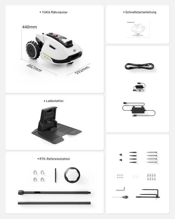 a848b512856047e5b54ede42a3a6867b YUKA Mini 500H Robot Lawn Mower Reception 0.12 Acre, Max. 0.17 Acre, Ultrasense AI Vision+ RTK Positioning, Auto Mapping, App Control,45% Slope, Cutting Height 2''~3.5'', 3 Mowing Zones