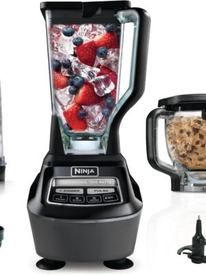Ninja Blender, Mega Kitchen System, 1500W, 4 Functions for Smoothies, Processing, Dough, Drinks & More, with 72 Blender Pitcher, 64 Processor Bowl, 2 Nutri Cups + Lids, Black, BL770