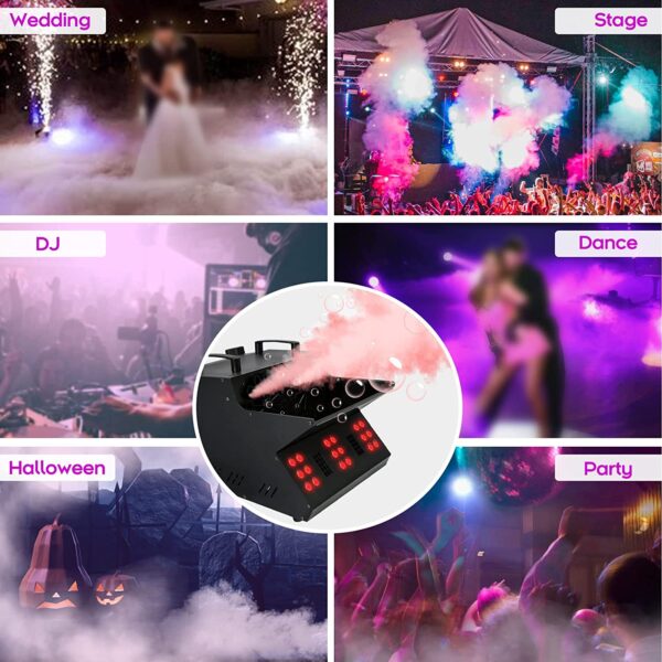ab3572a909cd4b8d925a42eaf16382e7 TC-Home 3 IN 1 Stage Fog Bubble Machine with 18 RGB LED light DMX Stage Lighting Fogger Effect w/ 2 Bubble Fans