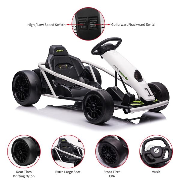 ad9b604169064bcca52dcb3e19d0a32f 24V Go Kart for Kids 8-12, 300W*2 Motors, 9Ah Battery, 8MPH Speed, Music, Horn, 175lbs Max Load – White