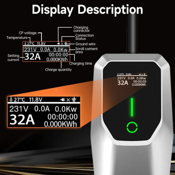 32 Amp Level 1&2 Portable EV Charger ,26FT Cable NEMA 14-50 Plug for Electric Car Home Charging Station 7.68KW