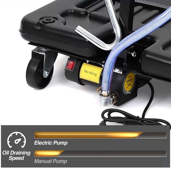 aefae356ab1e4c69a051c0e4c90b1666 17 Gal Electric Oil Drain with 110V Pump & 8 Ft Hose,Low Profile & T Folding Handle Oil Drain Cart for Truck Cars SUVs