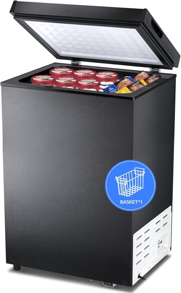 af37c42a20ae4a779d9ade233d0347db 3.5 Cubic Feet Chest Freezer with 2 Removable Baskets Free Standing Top Open Door Compact Freezer with Adjustable Temperature for Home/Kitchen/Office/Bar (3.5 Cubic Feet, White)
