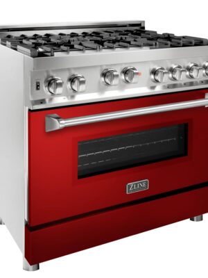 36 in. Professional GAS on GAS Range in with Red Gloss Door