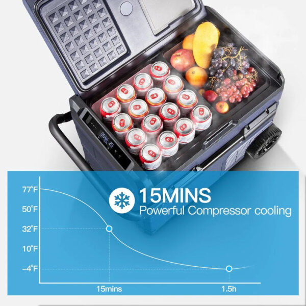 aff6027c57074bfe9c7c2247a5934fa0 12 Volt 37 Qt. Portable Car Refrigerator, Car Freezer for Outdoor, Camping, Travel, RV,APP Control