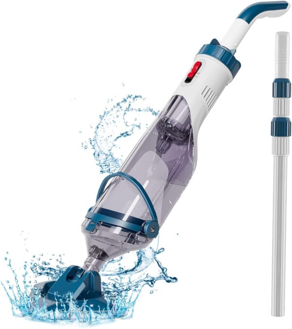 b02e14e966be414881b54643e7c8409b Pool Vacuum for Above Ground Pool with a Telescopic Pole, Running time up to 1H, T403 Handheld Rechargeable Pool Cleaner with Powerful Suction up to 18.5 gallons/min, Ideal for Leaves, Debris