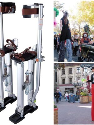 24-40 Adjustable Aluminum Drywall Stilts 227Lbs Load Capacity 3-Position Heel Bracket Dual Action Springs for Painting Taping or Cleaning Silver US Delivery (Silver)