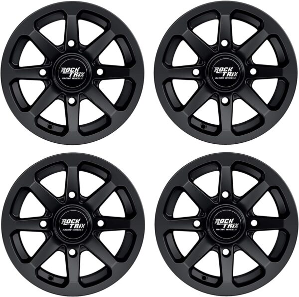 b05913b153364cde91ac4cf793b57d9f RT102 15in Wheels 15x7 4x137, 4+3 Offset, ATV UTV SxS Rims, Compatible with Can Am Commander Max Defender Max Pro Maverick X3 Maverick Trail, 4/137 Matte Black, Set of 4